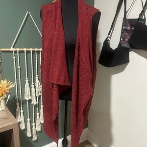 Coldwater Creek Burgundy Open Front Knit Vest Size L 🦄
